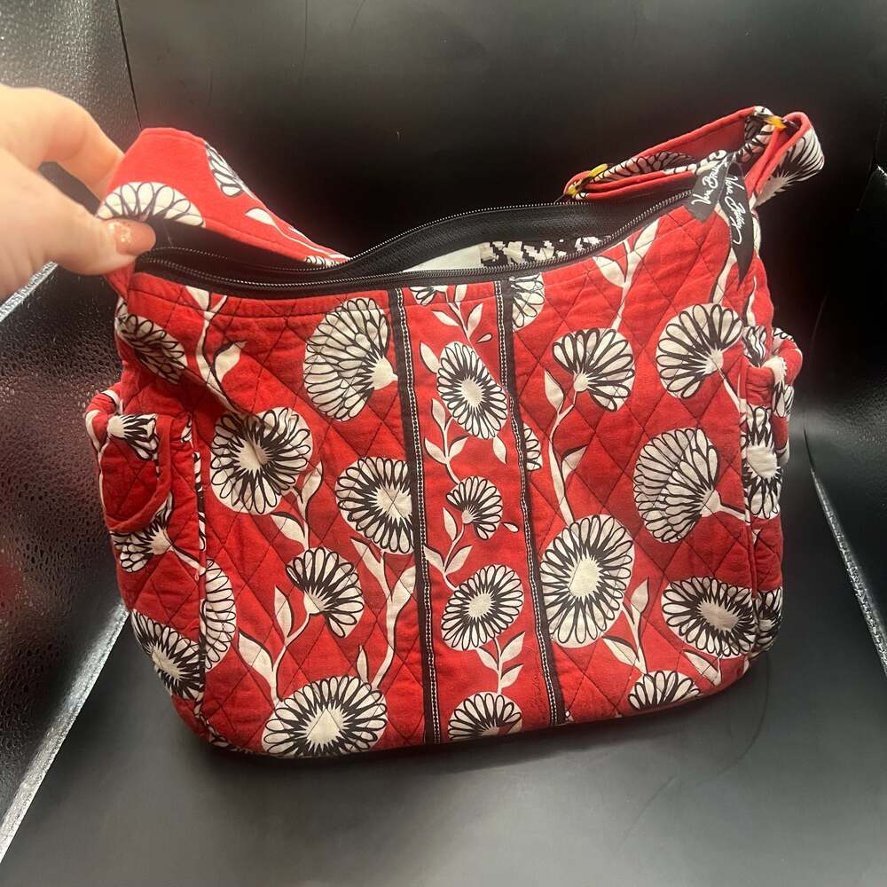 Vera Bradley Vintage Red Deco Daisy Quilted Messenger Shoulder Bag Made in USA